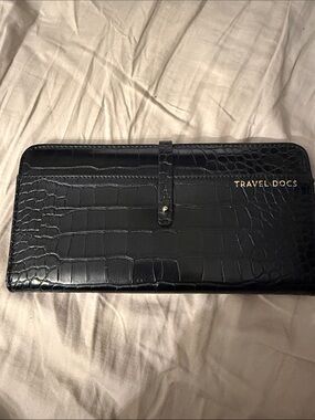 Love & Lore embossed black travel document holder/passport wallet